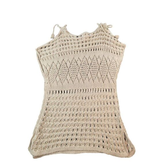 Chico's Open Knit Sweater Women Sz 1 Cold Shoulder Tassel Sleeveless Boho - Picture 7 of 8